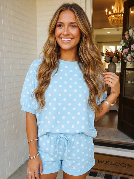 Polka Dot Top & Drawstring Shorts Set