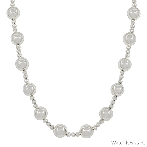 Water Resistant Large Silver Beaded 14mm Ball w/ 5mm Beaded Chain 16"-18" Necklace