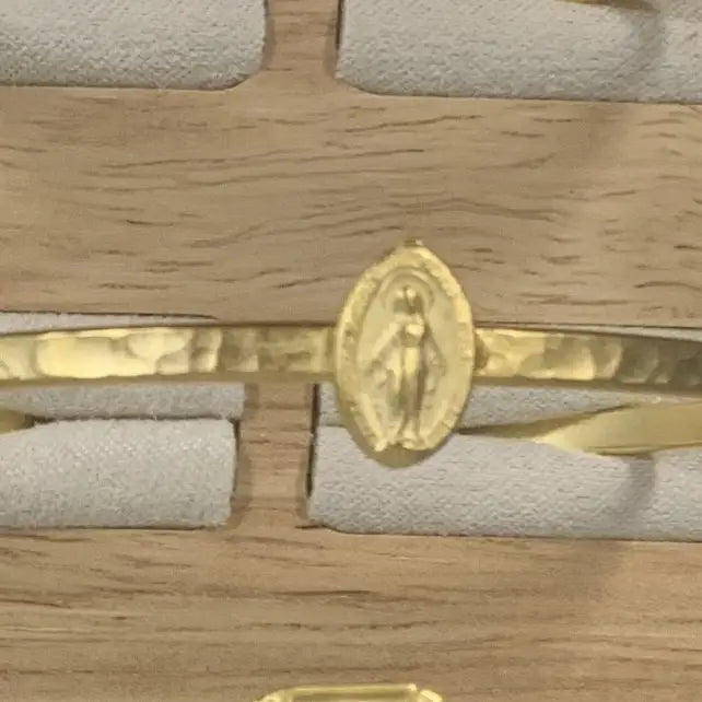 Hammered Thin Cuff with Mary Medal