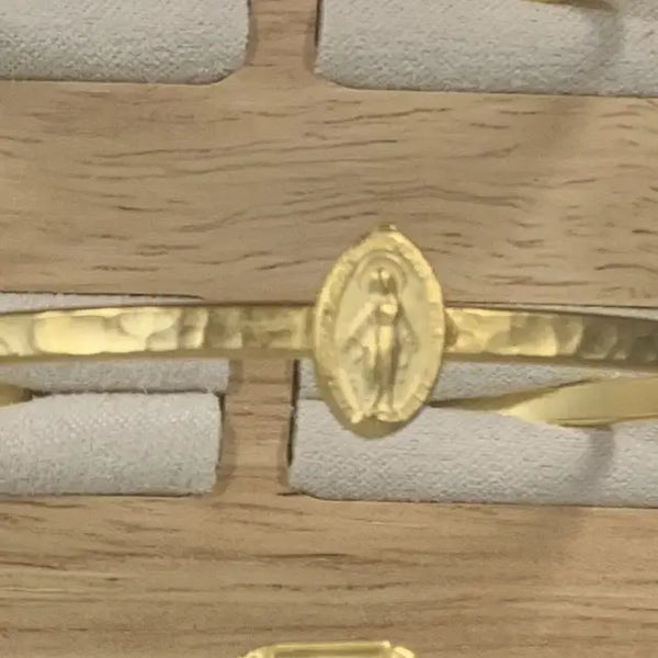 Hammered Thin Cuff with Mary Medal