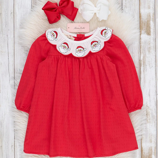 Red Cotton Embroidered Santa Dress