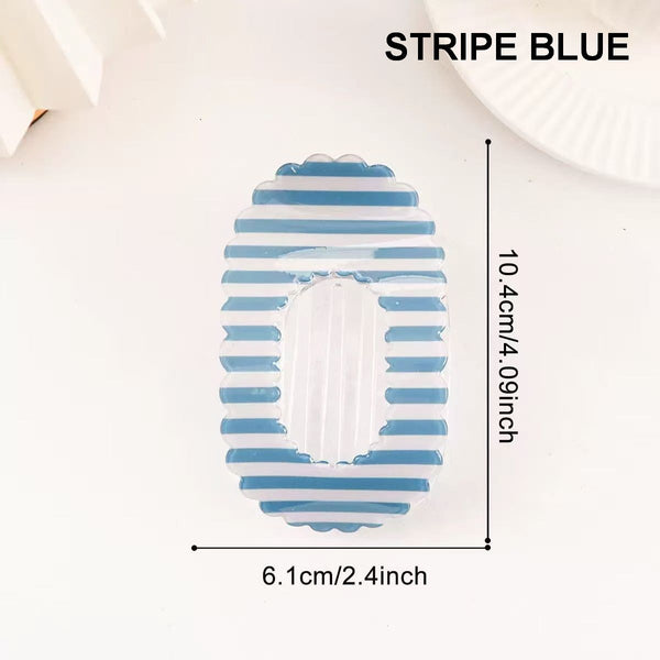 Scalloped Edge Floral Striped Hair Claw Clip