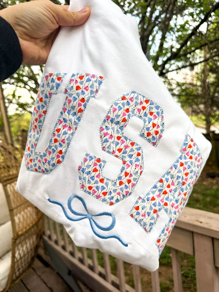 Floral USA Patriotic Short Sleeve Tee