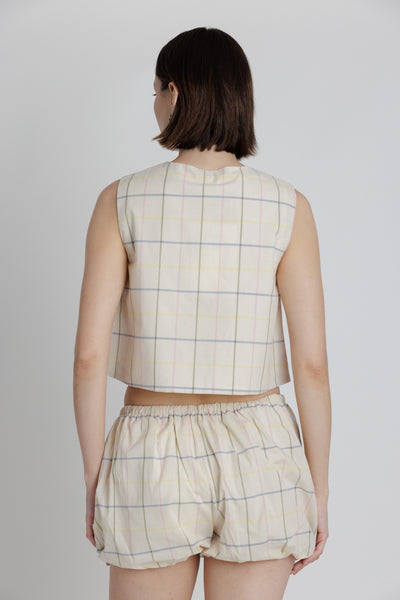 Grid Print Top & Shorts Set