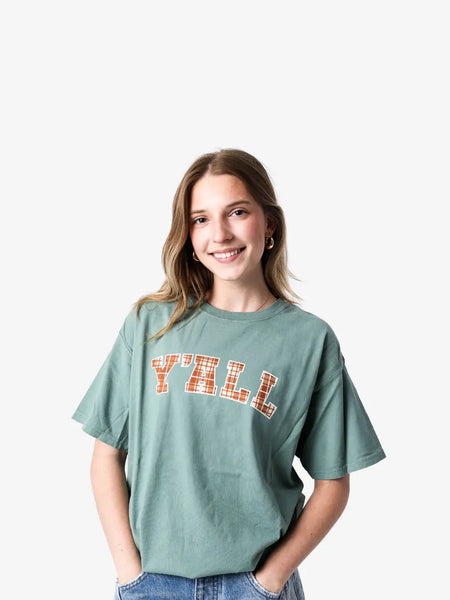 Y'all Plaid Crew Neck Tee