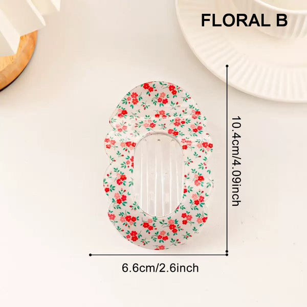 Scalloped Edge Floral Striped Hair Claw Clip