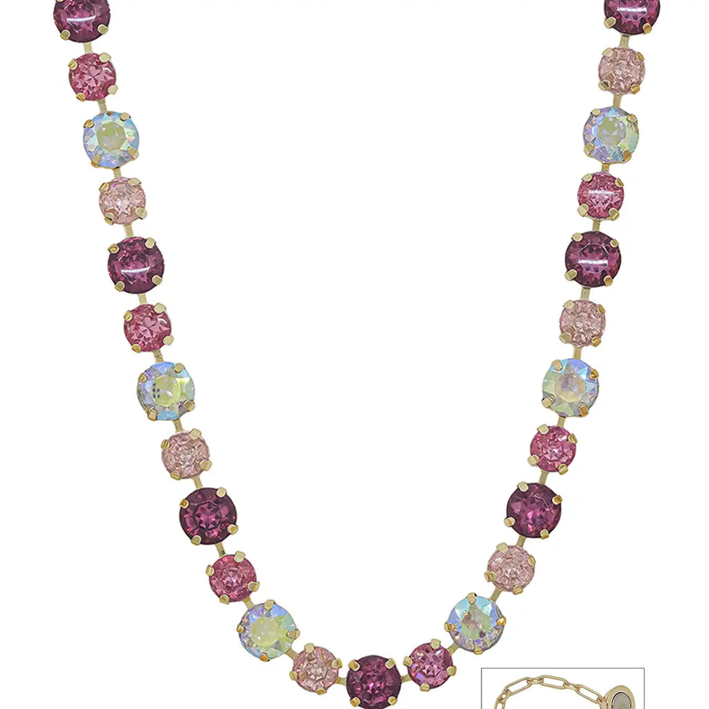 Water Resistant Pink Crystal 10&12mm Stone Magnetic Closure 17" Necklace