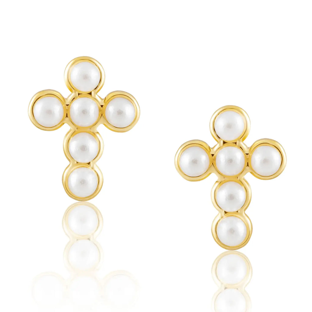 Mini Pearl Cross Stud Earrings