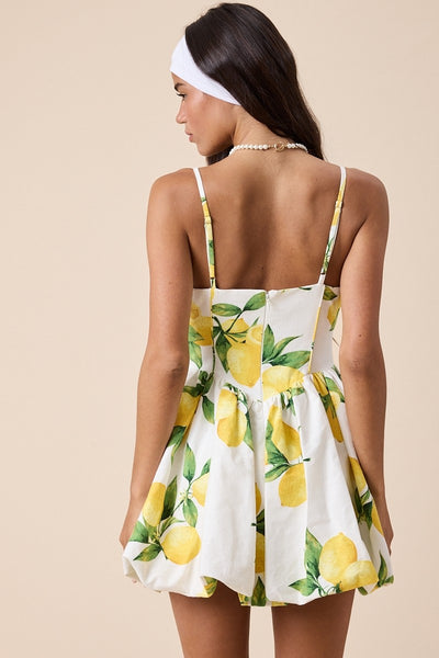 Fresh Lemon V-neck Flare Bubble Mini Dress