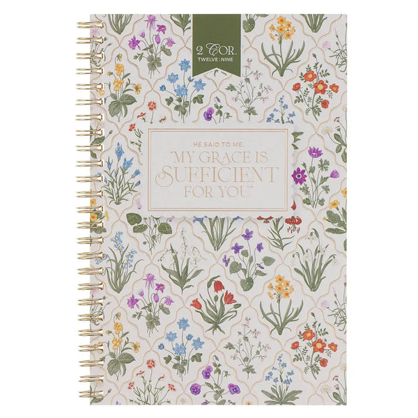 Notebook Spiral Floral My Grace Is Sufficient 2 Cor 12:9