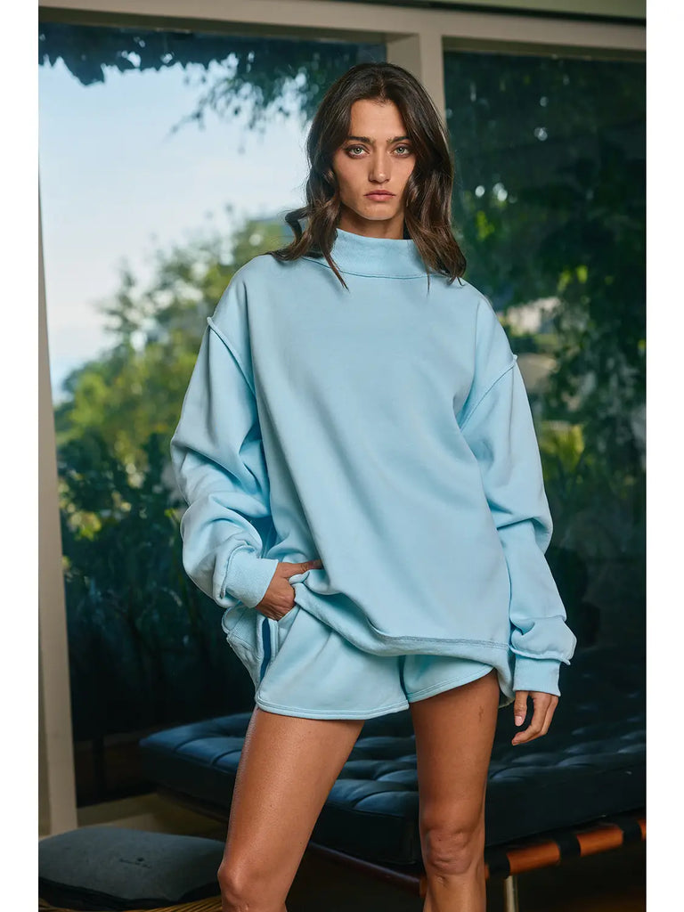 Solid Reversible Mock Neck Sweatshirt Top