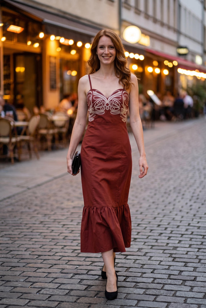 Cord Embroidered Mermaid Maxi Dress
