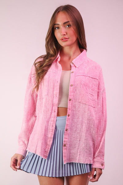 Washed Gauze Button Down Top