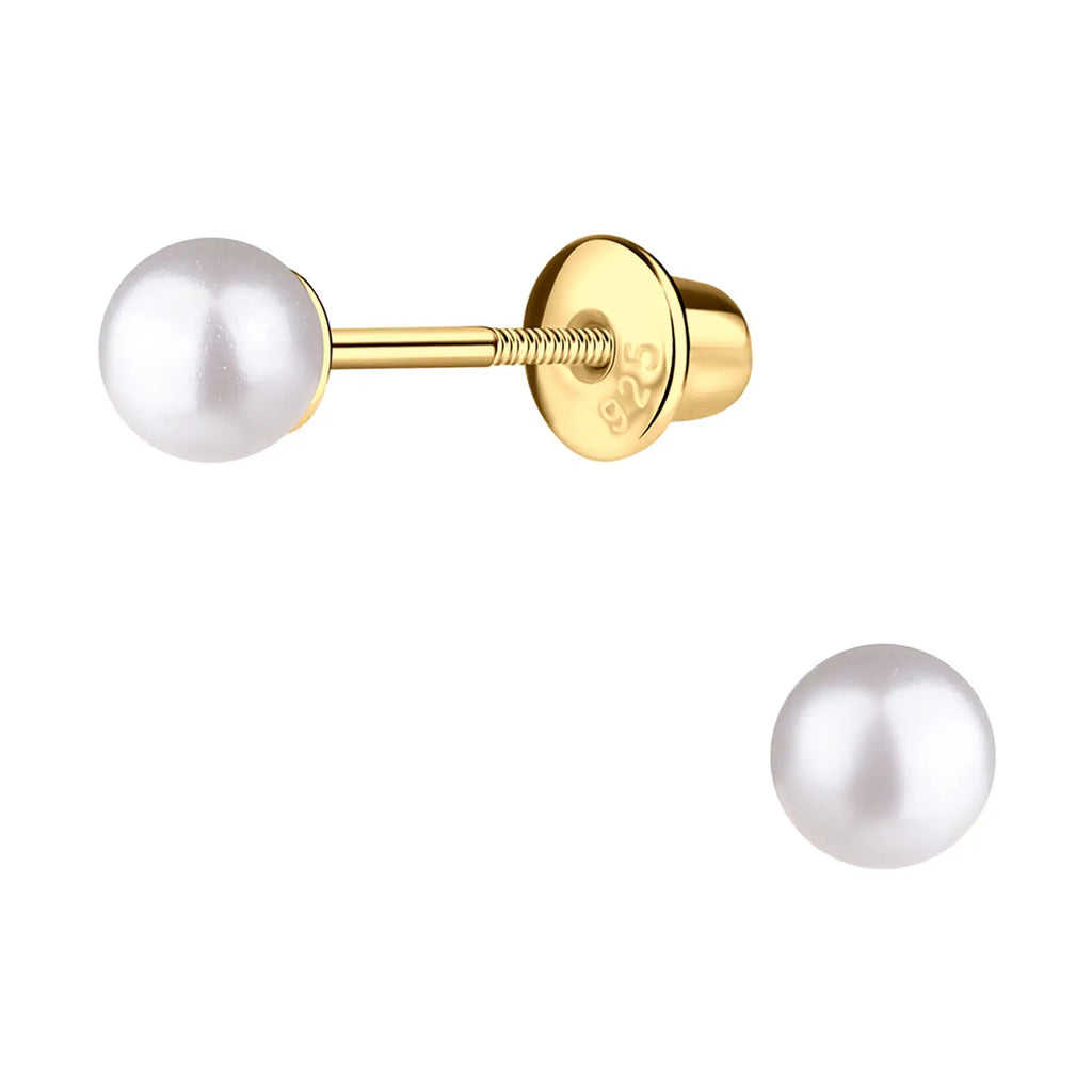 14K Gold-Plated White Pearl Earrings w/ Screw Backs