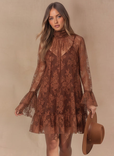 Chiffon Floral Ruffled Mini Dress W/ Scarf