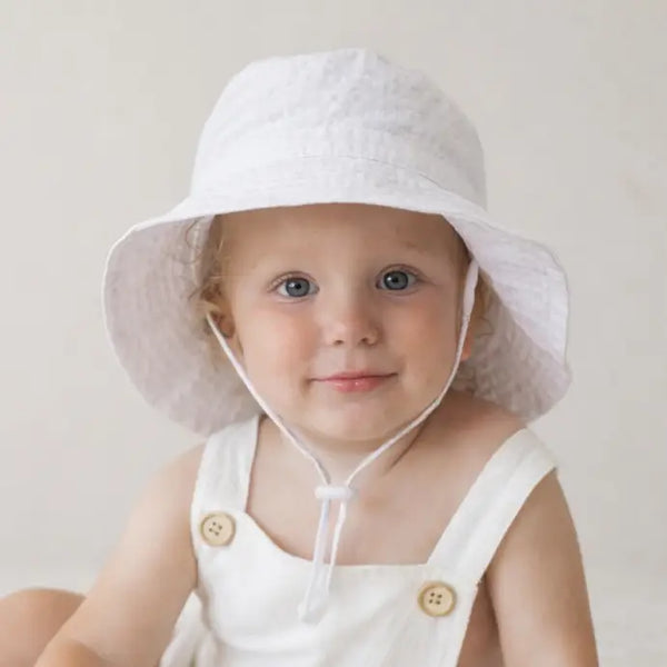White Seersucker Bucket Hat
