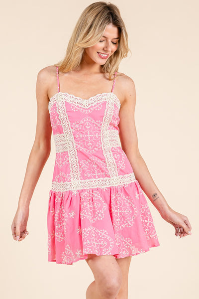 Embroidery Heart Neckline Mini Dress