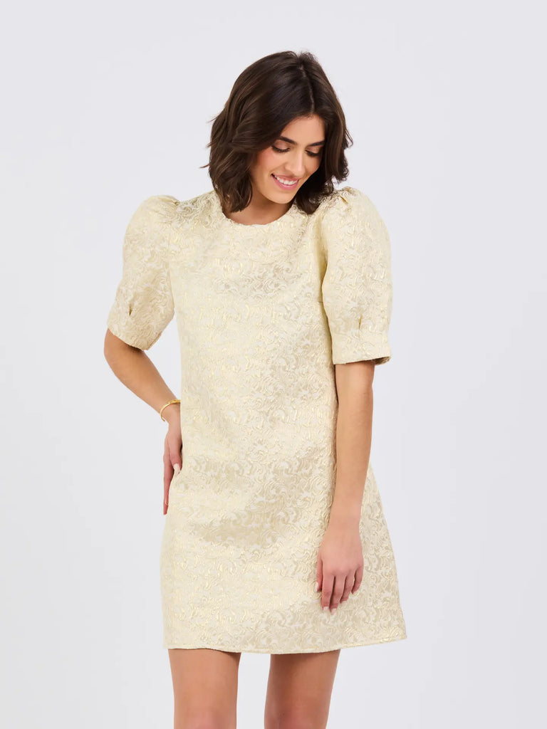 Thea Brocade Puff Sleeve Dress