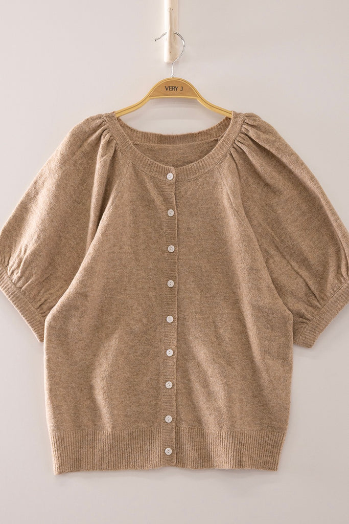 Puff Sleeve Knit Cardigan Top
