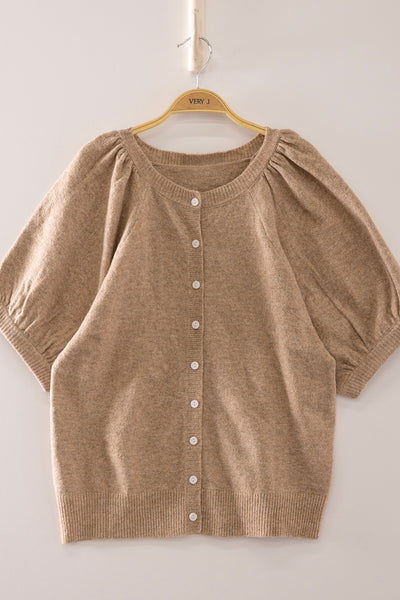 Puff Sleeve Knit Cardigan Top