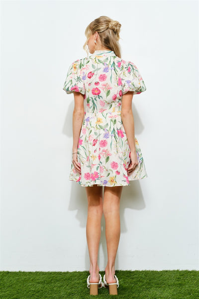 Floral Mock Neck Fit & Flare Mini Dress