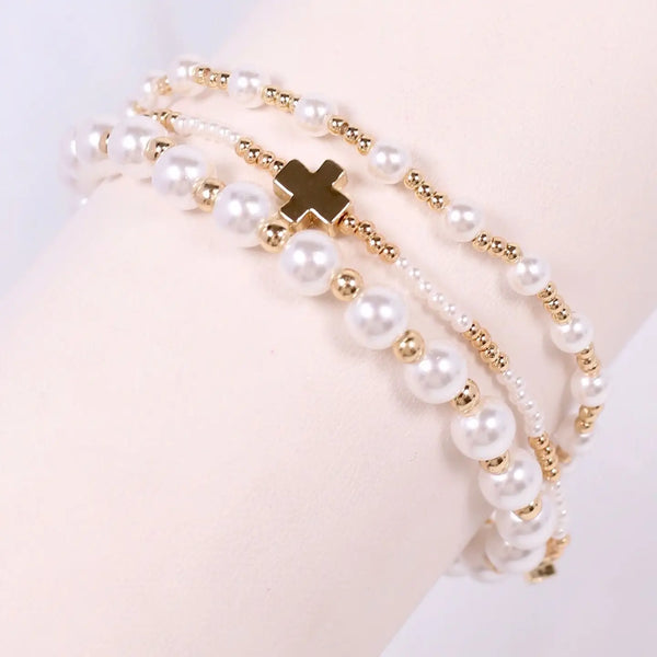 Thalia Pearl Bracelet Set Cream