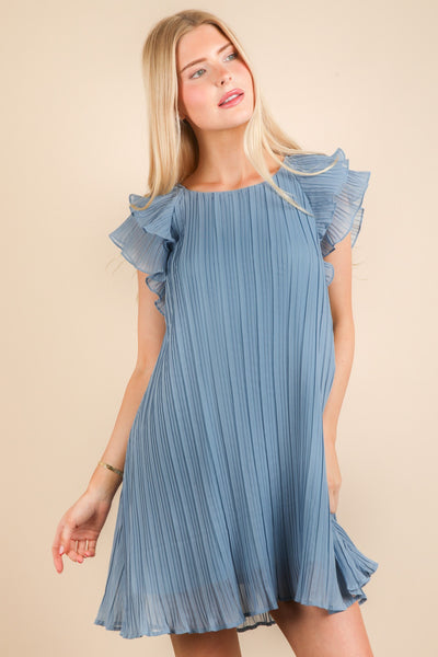 Ruffle Sleeve Pleated Mini Dress