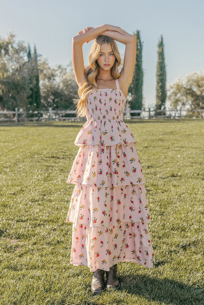 Floral Smocked Bodice Tiered Maxi Dress
