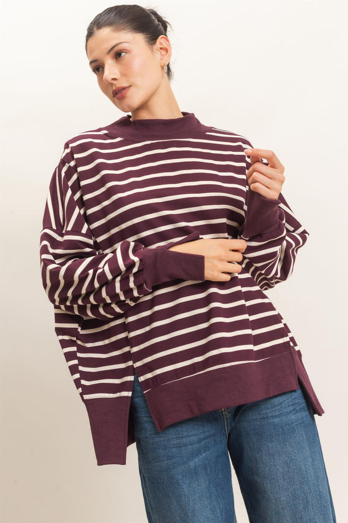 Striped Mock Neck Sweatshirt