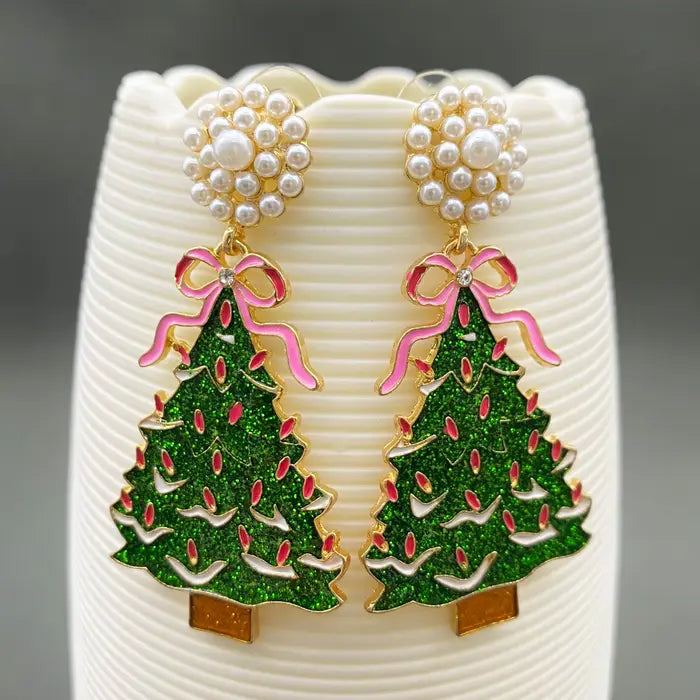 Enamel Christmas Tree Dangle Earrings