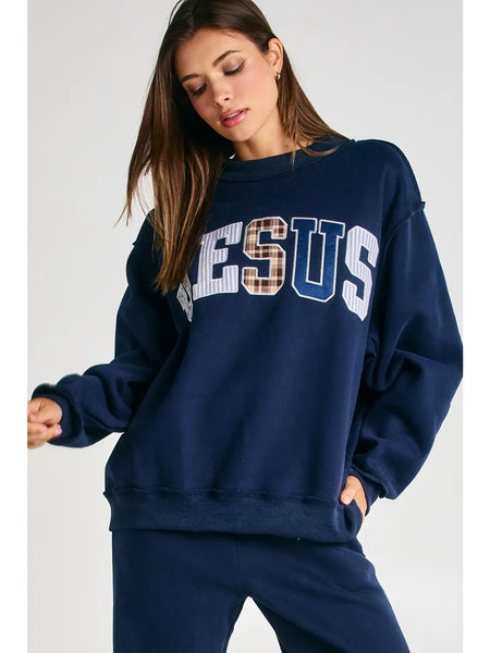 Jesus Embroidered Mock-Neck Sweatshirt
