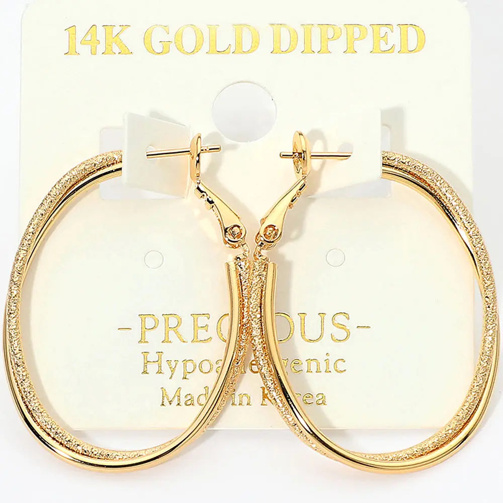 14K Gold Dipped Hypoallergenic Textured Oval Hoop Earrings