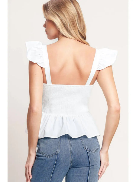 Embroidered Ruffle Sleeve Peplum Top