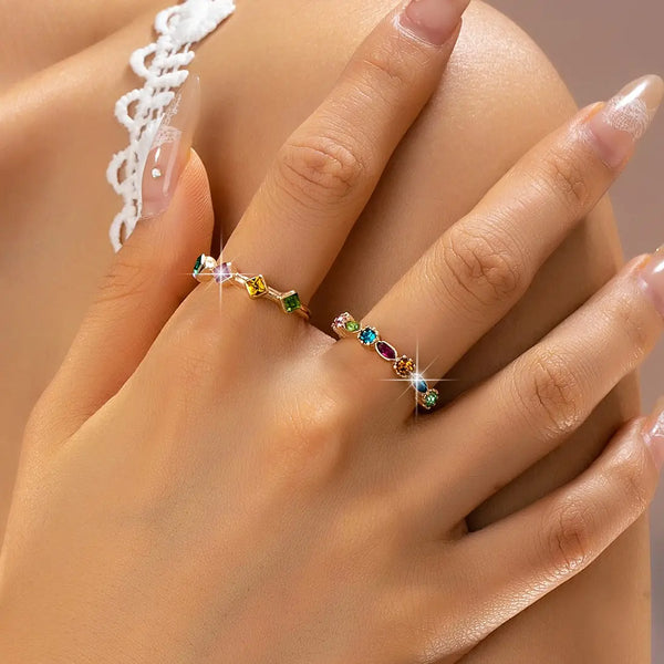 Rainbow Gemstone Cluster Ring Set