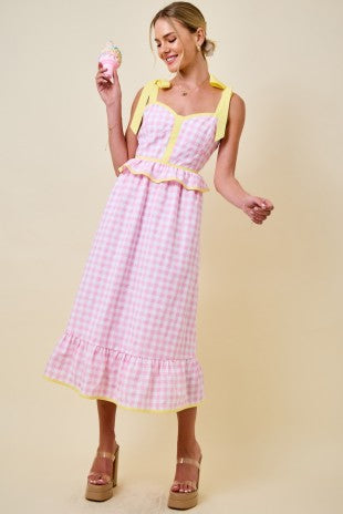 Sweetheart Gingham Corset Midi Dress