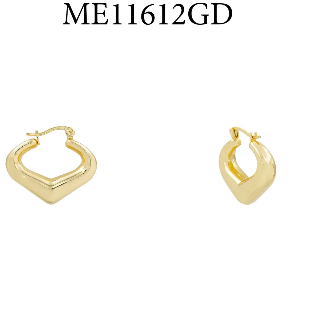 Gold Textured Puffy Pointed Huggie 1" Earring