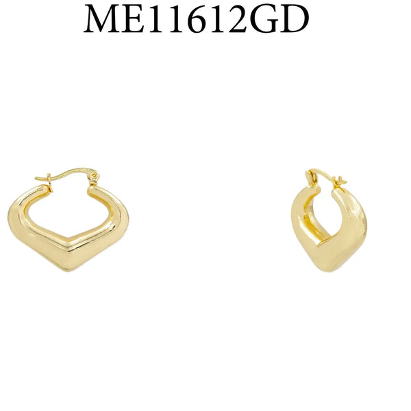 Gold Textured Puffy Pointed Huggie 1" Earring