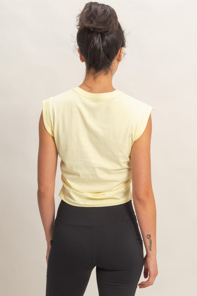 Ruched Waist Sleeveless Cotton Top