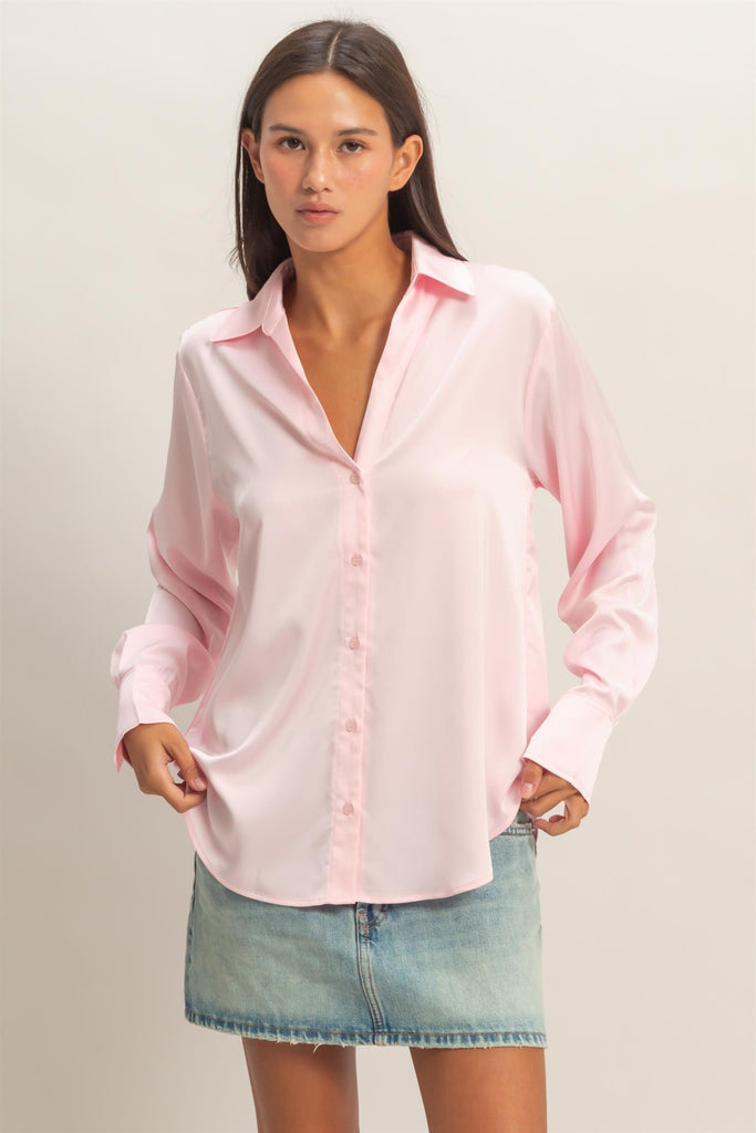 Satin Collared Button Up Top