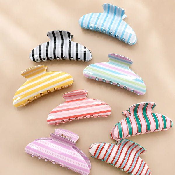 Jumbo Stripe Plaid Hair Claw Clips