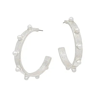Thick Silver 1.75" Hoop Earring with Pearl Studs