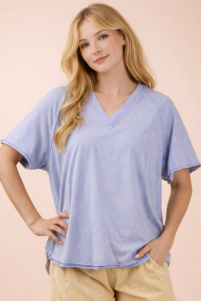 Mineral Washed V-Neck Knit Top