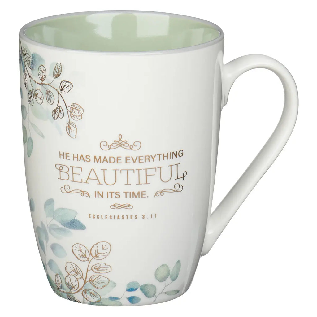 Mug White/Green Leaves Everything Beautiful Eccl. 3:11