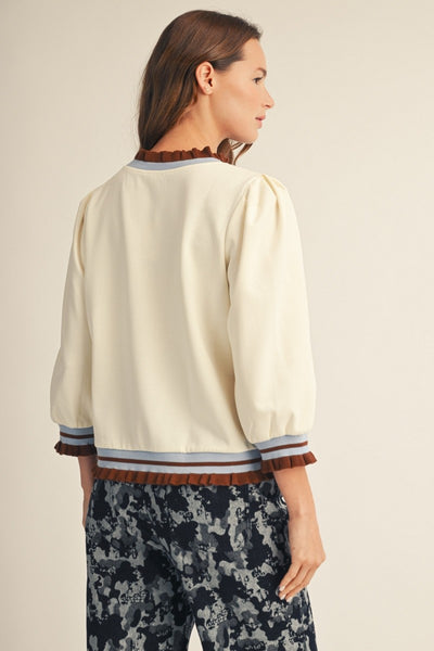 Ruffle Edge Detail 3/4 Sleeves Top