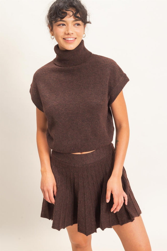 Turtleneck Crop Top & Pleated Skirt Set