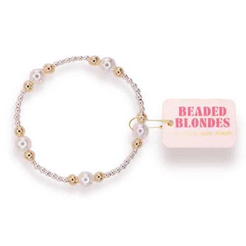 Serena Pearl Bracelet in Silver with Gold-6.75in.