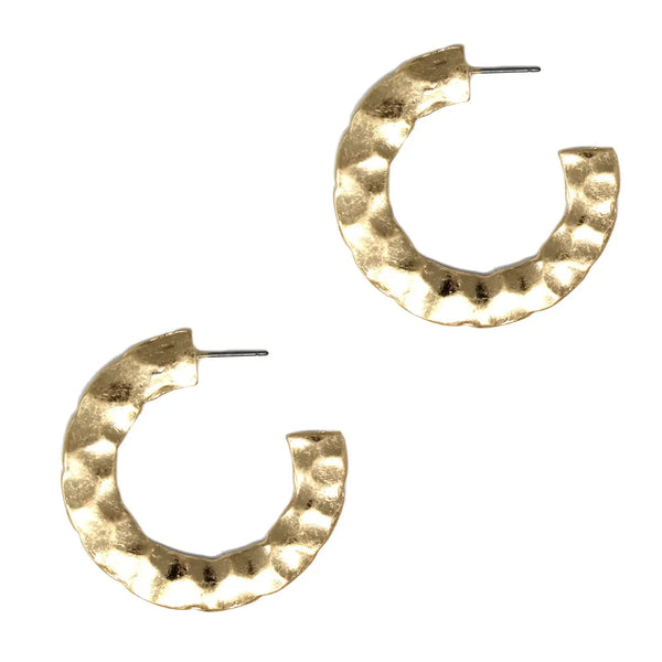 Hammered Worn Gold 2" Hoop Earring