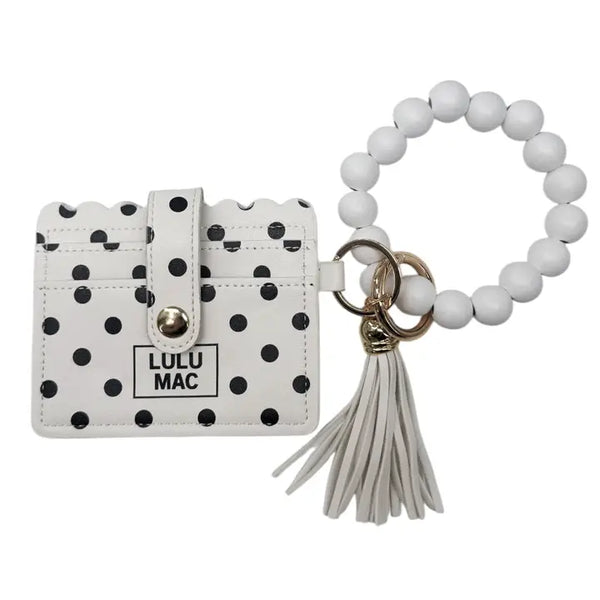 Lulu Mac Polka Dot Beaded Wristlet ID Wallet