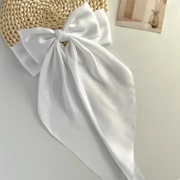 Plain Satin Long Ribbon Bow Large Barrettes Hair Clips