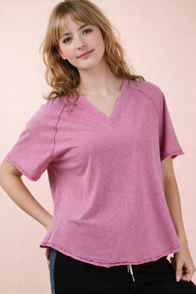 Mineral Washed V-Neck Knit Top